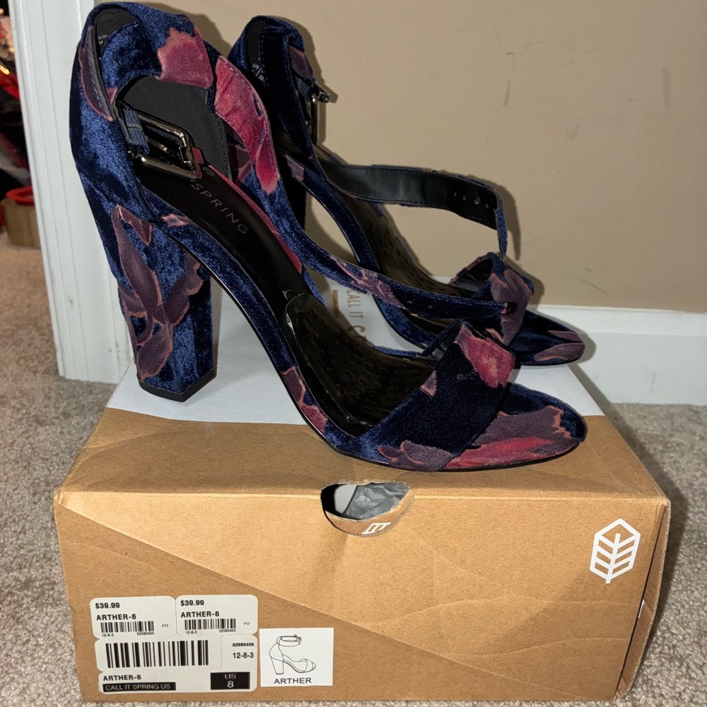 Call It Spring Blue and Pink Floral Sandals